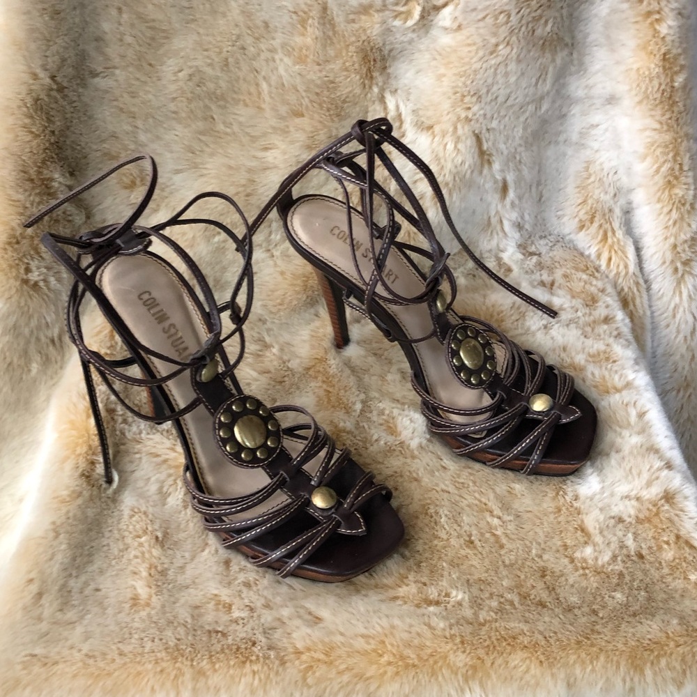 Colin Stuart Brown Leather Ankle Strap Heels Sz 9